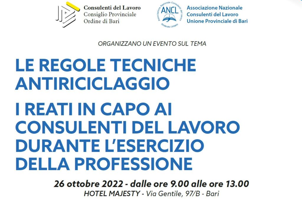 Le regole tecniche antiriciclaggio – I reati in capo ai Consulenti del lavoro durante l’esercizio della professione