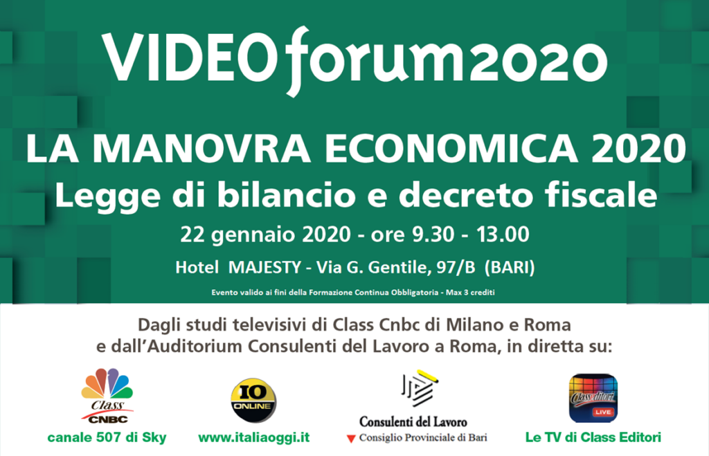 Videoforum: La manovra economica 2020 – Legge di bilancio e decreto fiscale